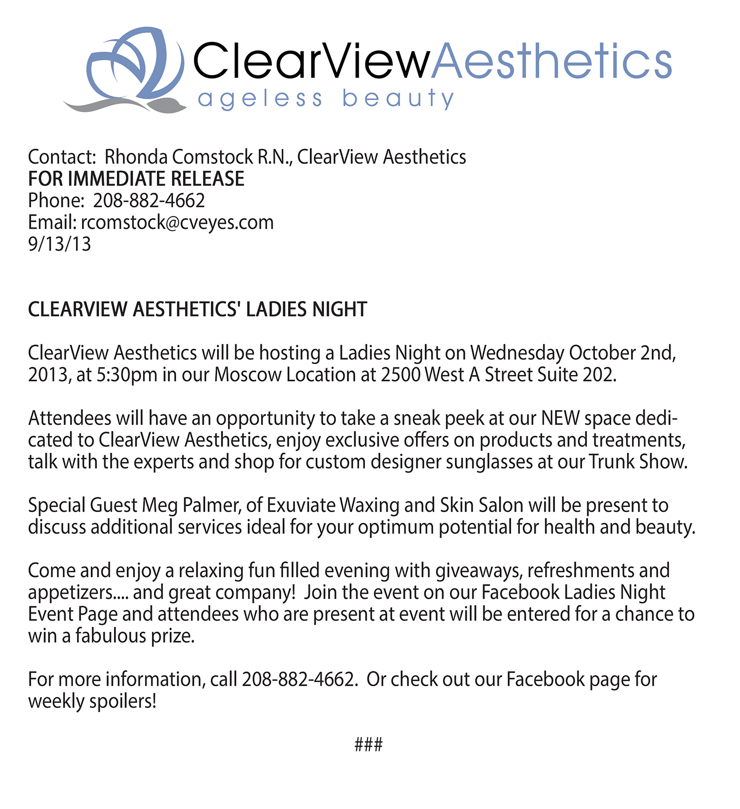 Ladies Night Press Release October 2013